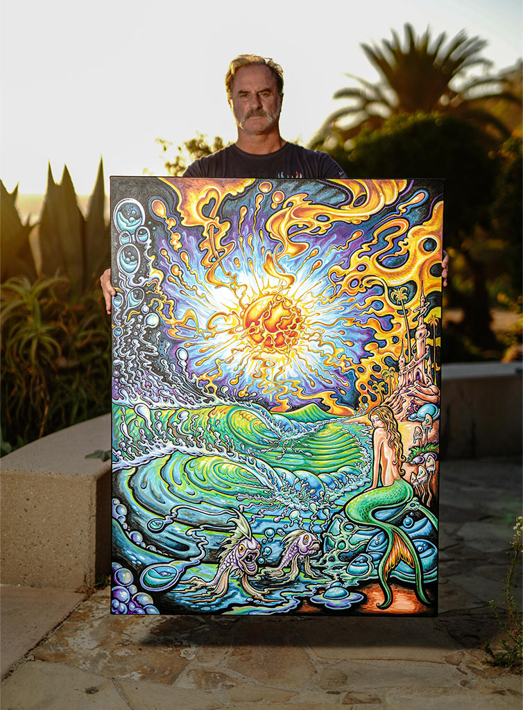 Drew Brophy holding his "Mystic" painting