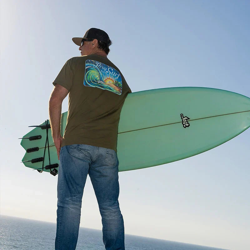 Pray For Surf Tee - Sunrise Surf Art By Drew Brophy