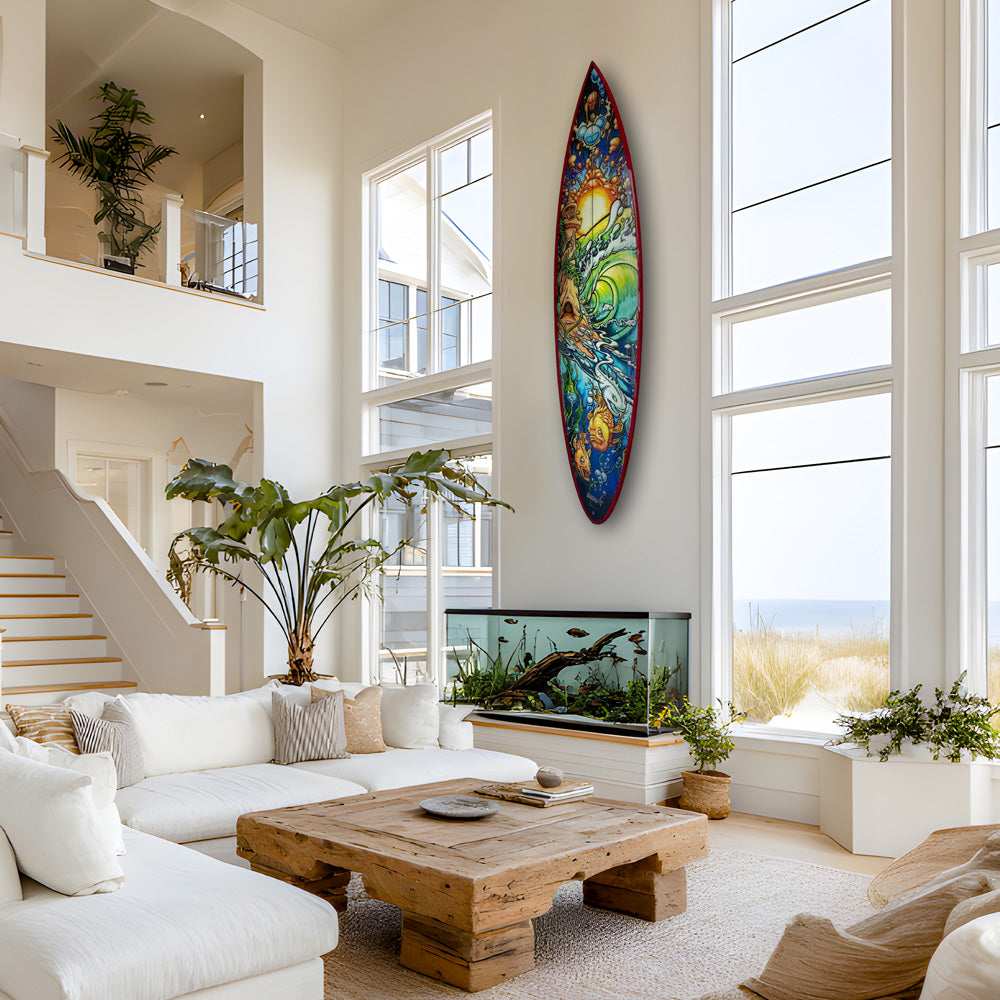 Decorative Surfboard Art - Mother Ocean 7'6" Gun surfboard lifestyle shot