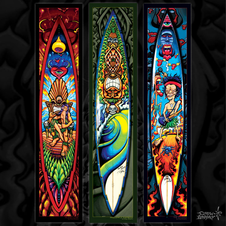 Surfboard art print poster bundle by surf artist Drew Brophy