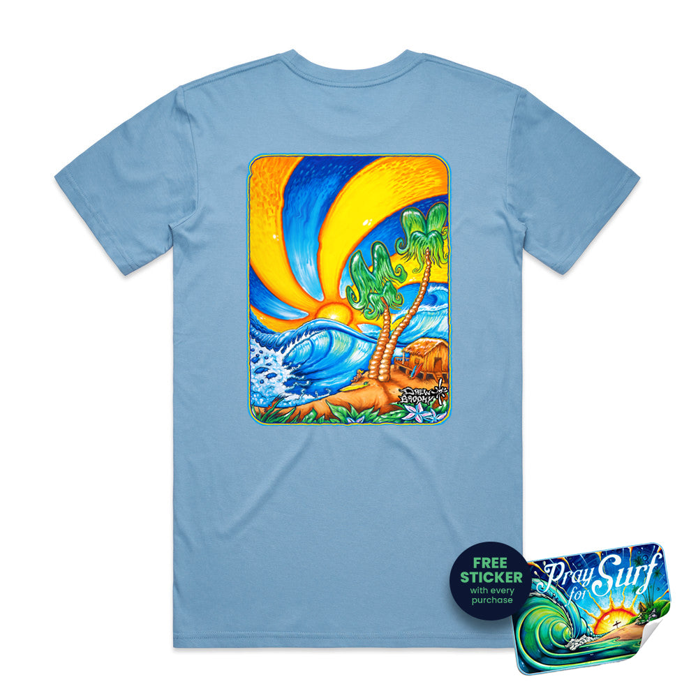 Surfer's Paradise Carolina Blue Tee by Drew Brophy