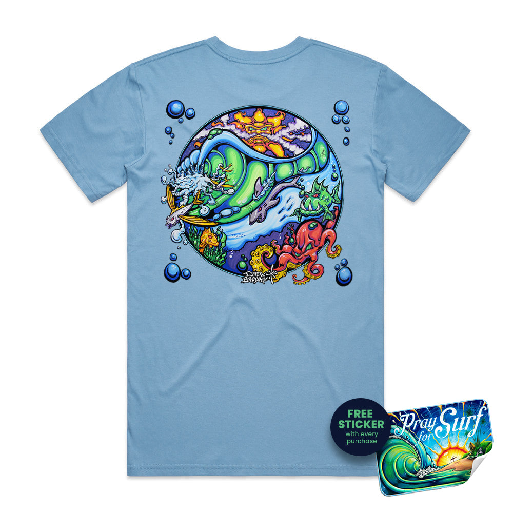 WhyLand Carolina Blue colored T-Shirt - artwork by Drew Brophy