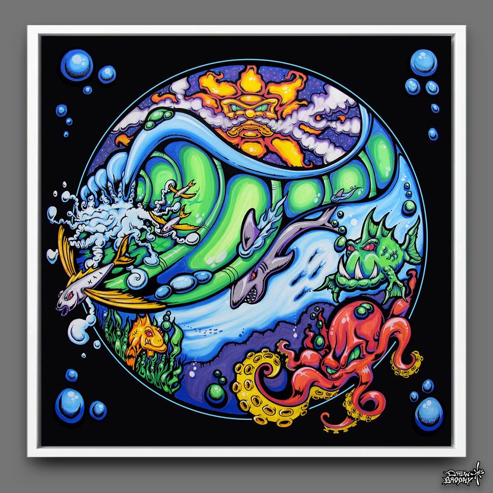 WhyLand by Drew Brophy canvas print with white frame. Featured in the vintage art collection.