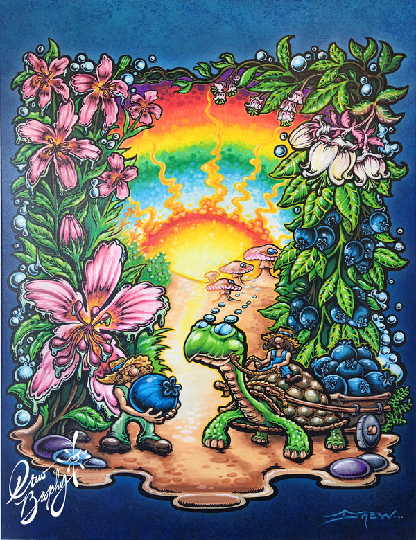 BLUE BERRY BEACH aka LARRY'S TURTLE 40" x 30" Original painting on Canvas by Drew Brophy - EARTH SERIES