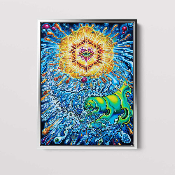 Circle of Twelve painting by Drew Brophy. Silver framed stretched canvas print. 