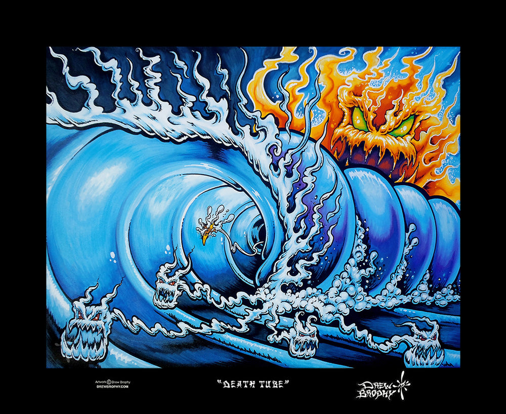 Death Tube by Drew Brophy | Large Canvas Wall Art | Surfing Painting