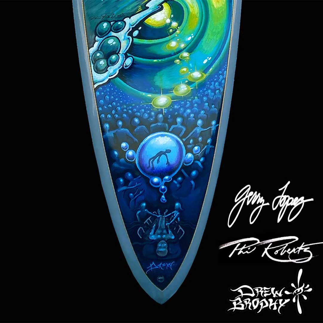 HAVE NO FEAR Drew Brophy Original Painting Collab with Phil Roberts - Gerry Lopez Pipeline Gun Shaped Surfboard