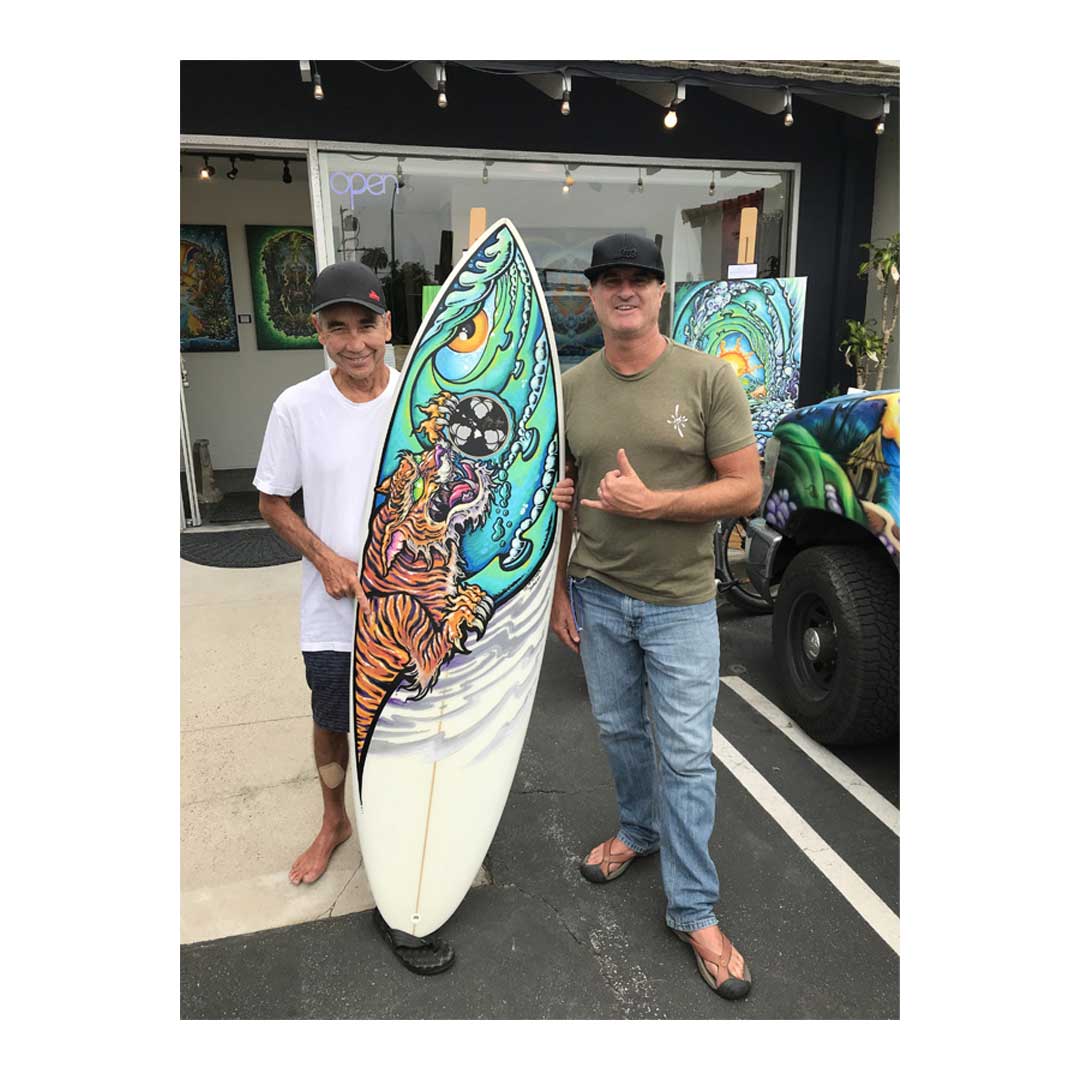 HAVE NO FEAR Drew Brophy Original Painting Collab with Phil Roberts - Gerry Lopez Pipeline Gun Shaped Surfboard