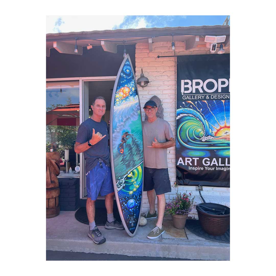 HAVE NO FEAR Drew Brophy Original Painting Collab with Phil Roberts - Gerry Lopez Pipeline Gun Shaped Surfboard