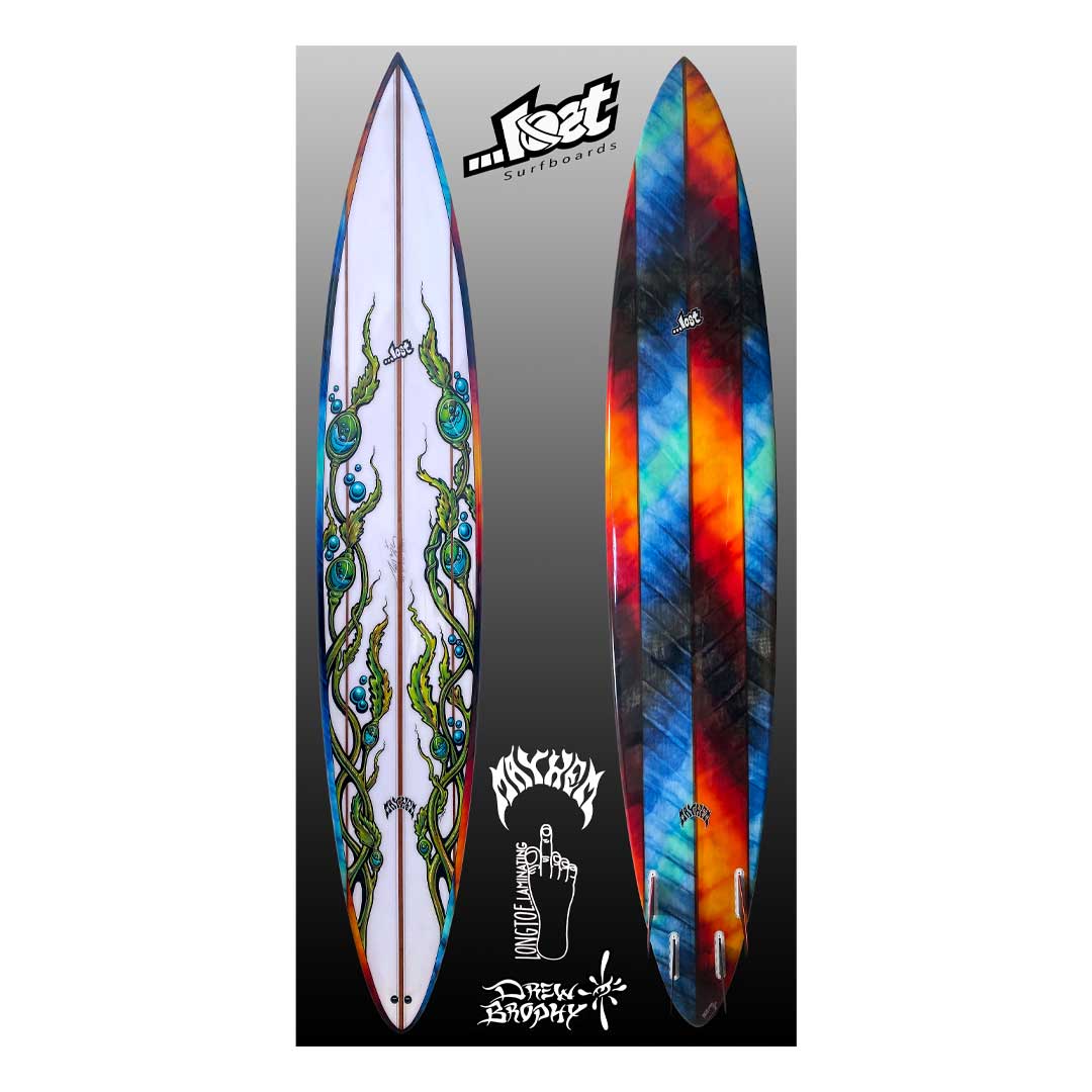 SOLD!  CALIFORNIA GUN Drew Brophy Collab with Matt Biolos, Lost Surfboards, Longtoe Color Lam