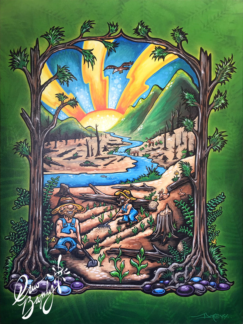 SAVING THE FOREST 40" x 30" Original painting on Canvas by Drew Brophy - EARTH SERIES