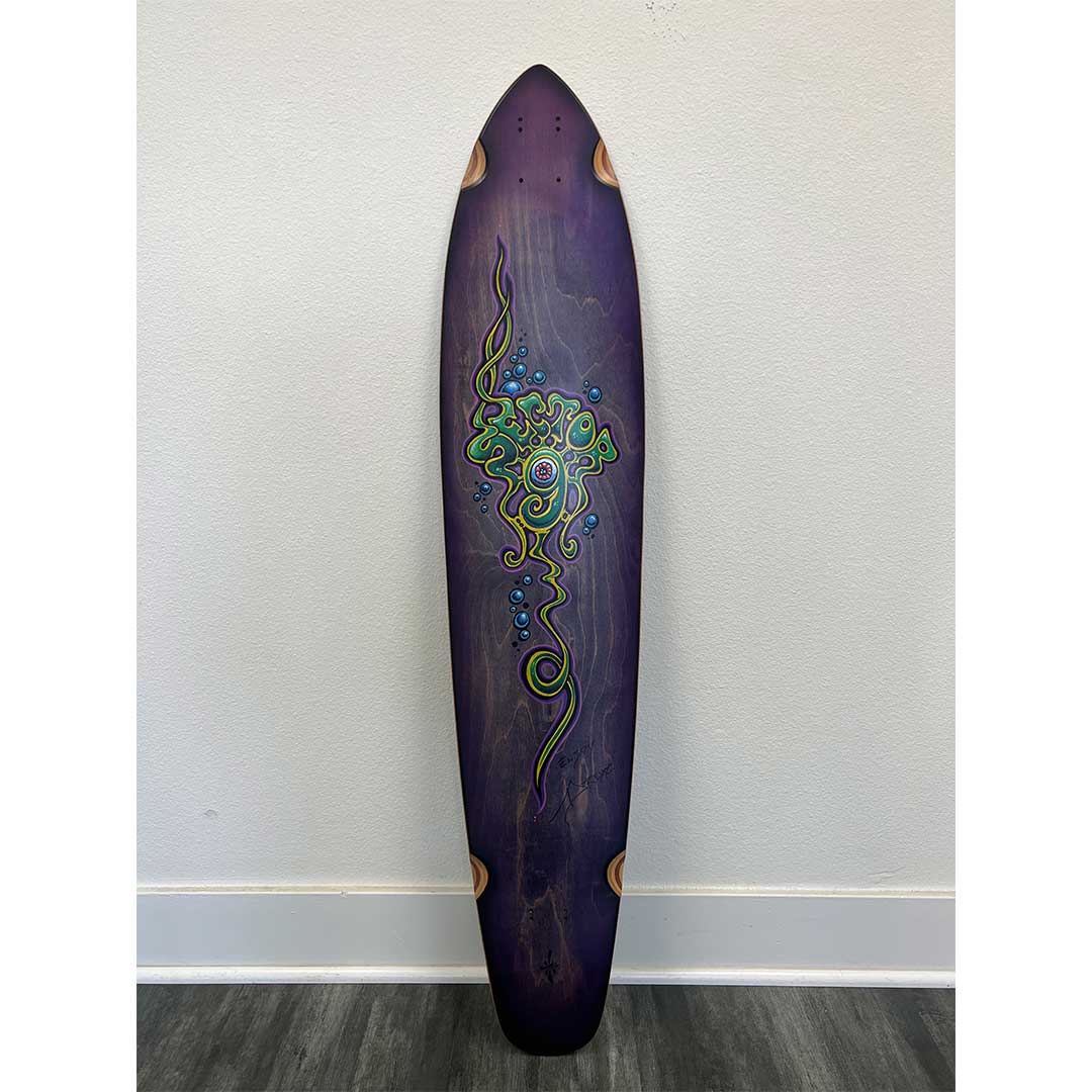 Purple Vintage Sector 9 Skateboard Longboard Deck - Hand Embellished by Drew Brophy