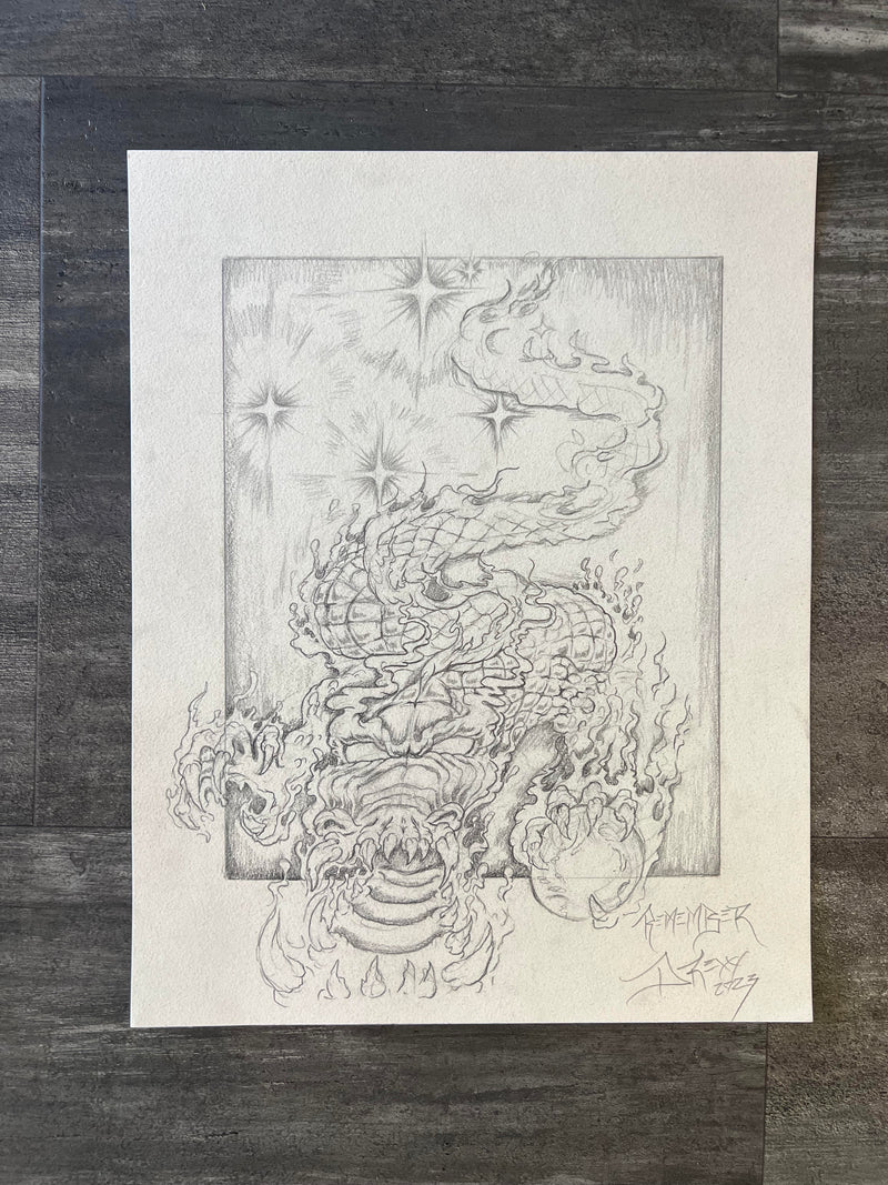 SOLD!  THE DRAGON (REMEMBER) 11"x14" Graphite Sketch on Paper